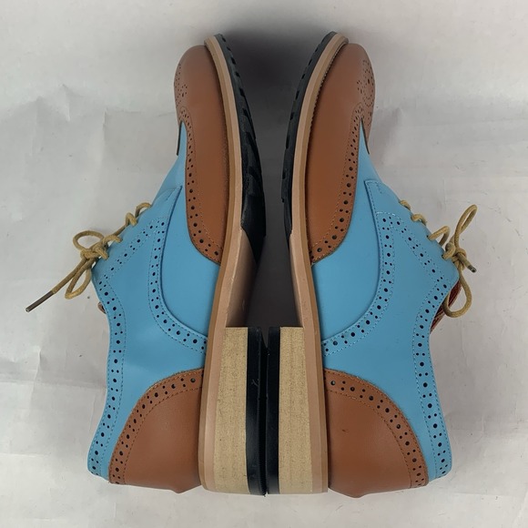 Men\'s Oxford Wingtip Leather Dress Shoes Baby Blue 2 Tone Floral Sz 10 US 43 EU main image 6